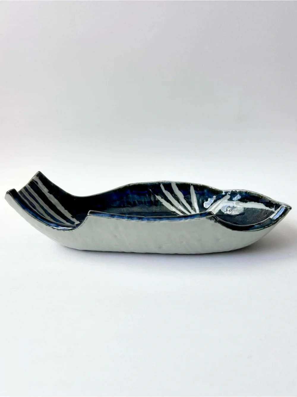 Hand Made Japanese Pottery Koi Fish Platter Dish Bowl Plate Artist Signed